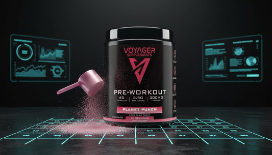 Voyager Planet Punch pre-workout editorial visual for 30 full servings